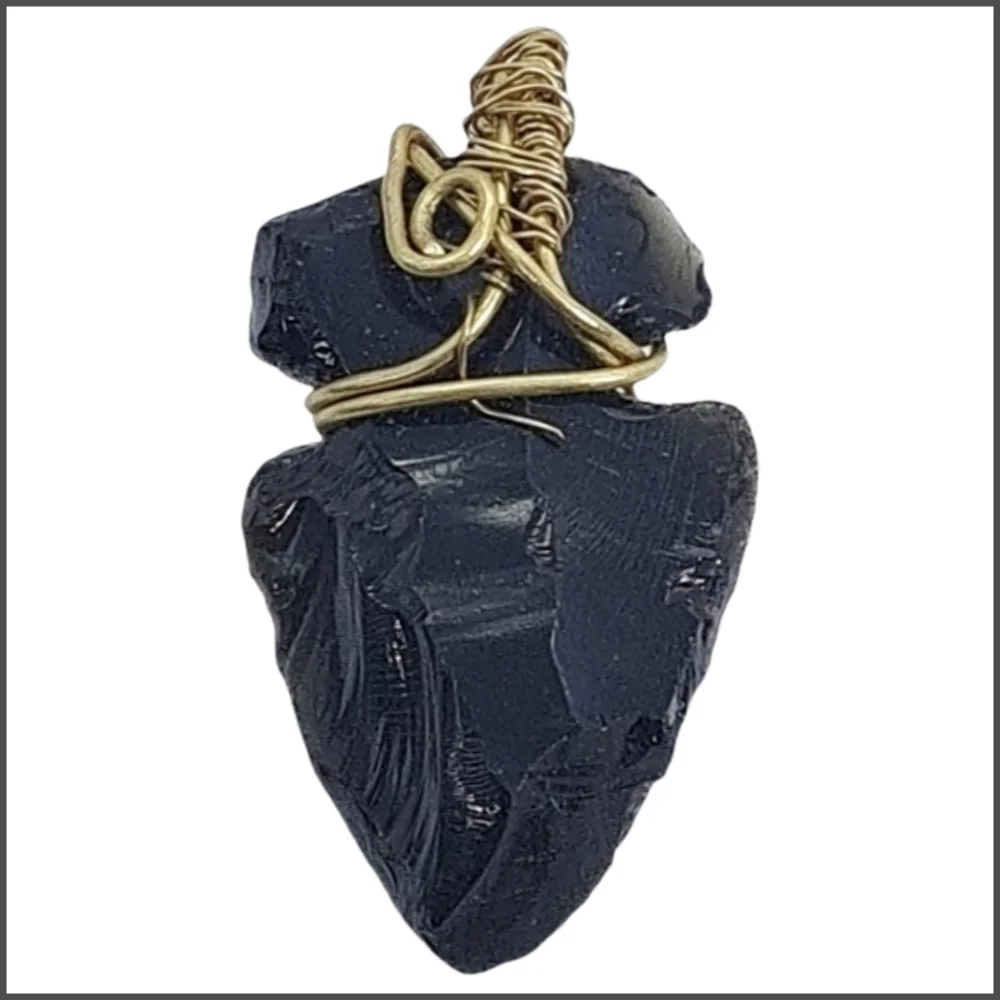 Hand-Wired Obsidian Arrowhead Pendant. NWOT